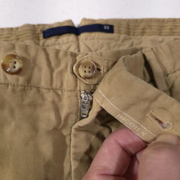 Incotex Slowear Linen Chinolino Pants 33x31 Khaki Flat Front Trousers Comfort - Picture 16 of 16